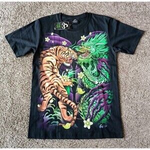 Vintage Caballo Dragon Tiger T-Shirt Men's Size Small Glow In Dark Graphic Shirt